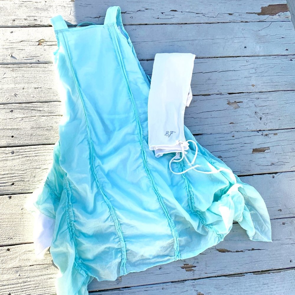 Barbara Farber blue gathered tiered dress & leggings set ruffles Size 7/8